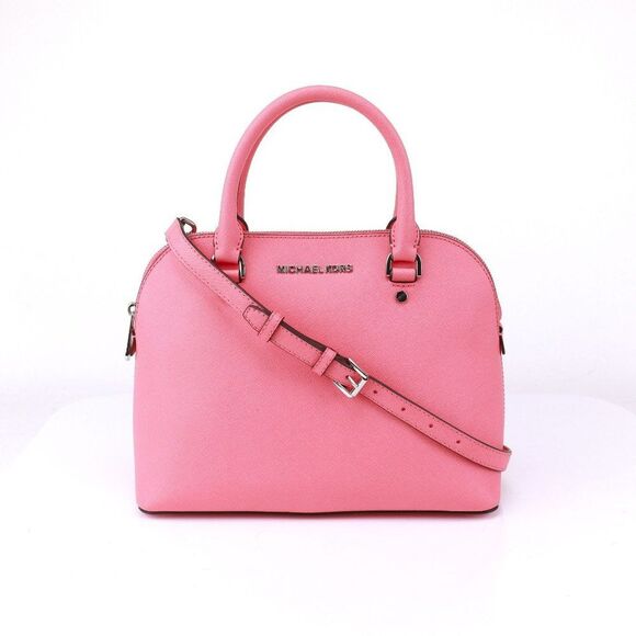 NWT Michael Kors Saffiano Leather Cindy Medium Satchel Bag Tote Coral $258 - Picture 1 of 10